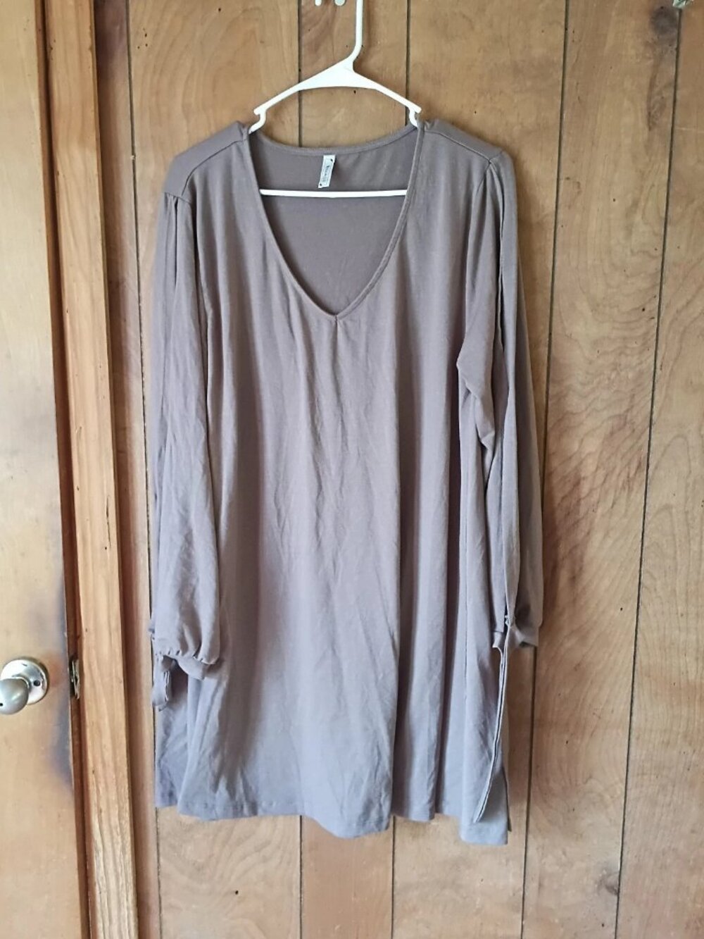 Brown Long Sleeve Swing Dress Women's XL Rayon Spandex Casual Tunic